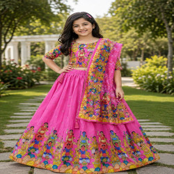 Girls' Printed Chinnon Lehenga Choli with Dupatta